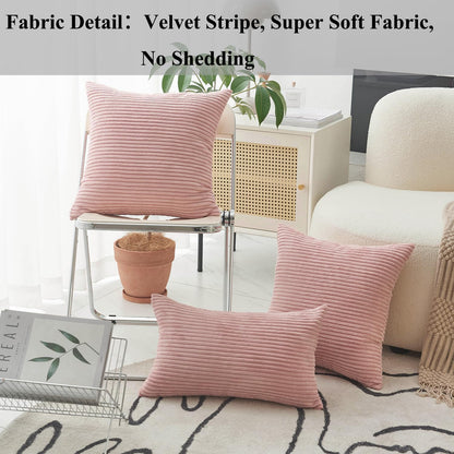 12x20 Pillow Covers Set of 2 Rectangle Throw Pillow Striped Corduroy Oblong Throw Pillowcases for Lumbar Pillows Girl's Room Decor 12 x 20 inch, Baby Pink