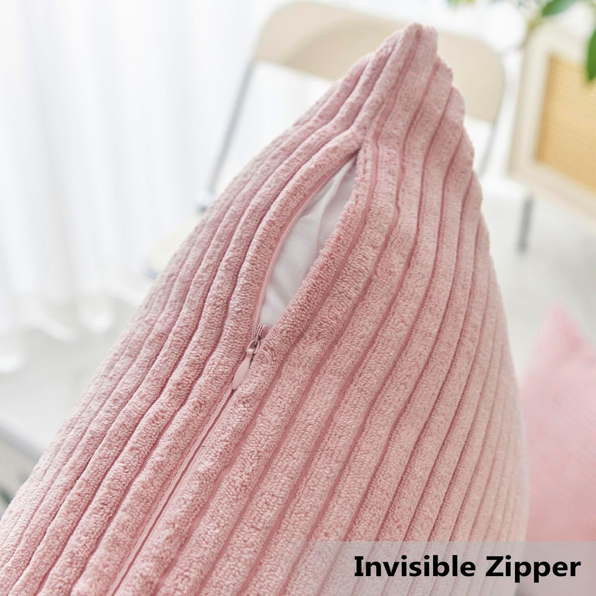 12x20 Pillow Covers Set of 2 Rectangle Throw Pillow Striped Corduroy Oblong Throw Pillowcases for Lumbar Pillows Girl's Room Decor 12 x 20 inch, Baby Pink