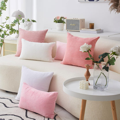 12x20 Pillow Covers Set of 2 Rectangle Throw Pillow Striped Corduroy Oblong Throw Pillowcases for Lumbar Pillows Girl's Room Decor 12 x 20 inch, Baby Pink