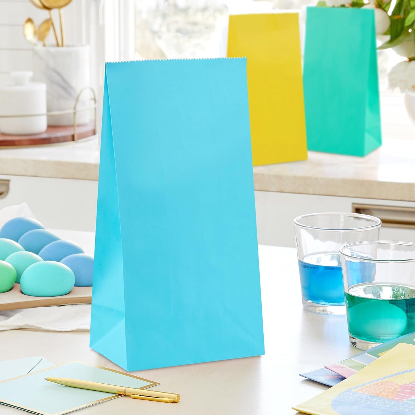Easter and Spring Party Favor and Wrapped Treat Sacks (30 Bags: Blue, Green, Purple, Pink, Orange, Yellow) for Kids, Birthdays, Baby Showers