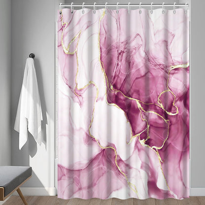 Pink Marble Shower Curtain with Hooks for Bathroom 72x72 Inch