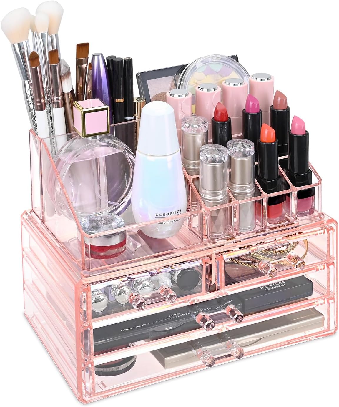 Acrylic Clear Makeup Cosmetics Lip Gloss Organizer,Pink