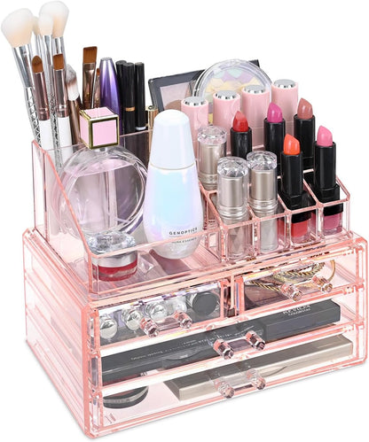 Acrylic Clear Makeup Cosmetics Lip Gloss Organizer,Pink