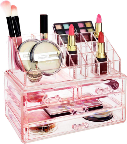 Acrylic Clear Makeup Cosmetics Lip Gloss Organizer,Pink