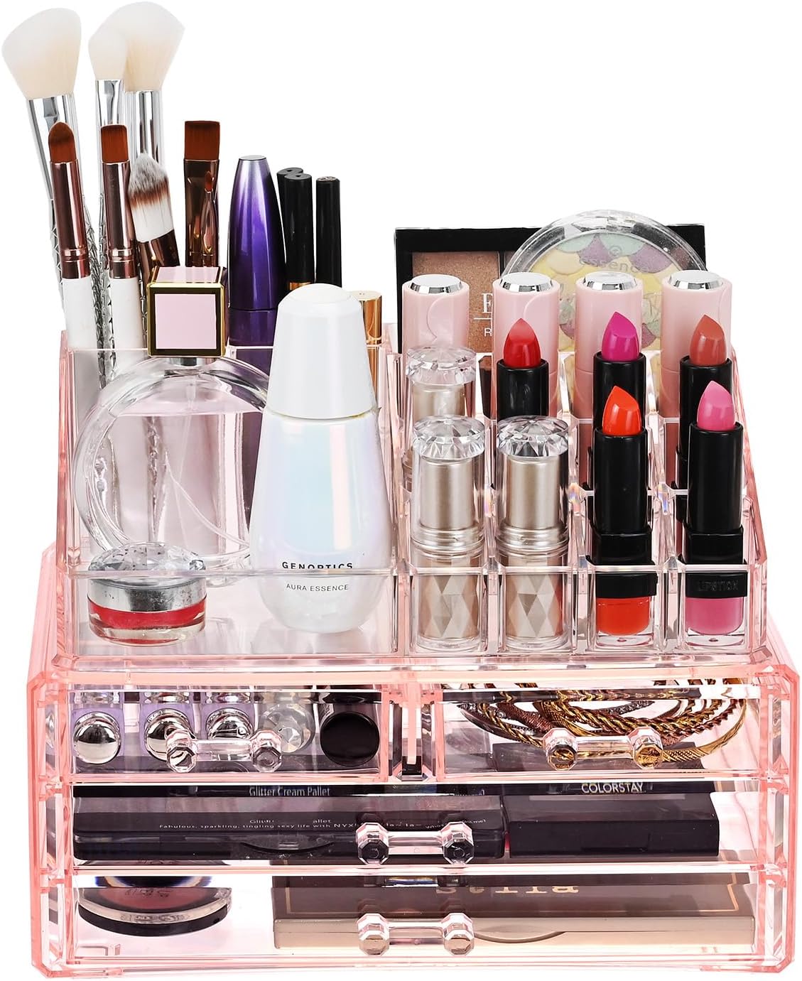 Acrylic Clear Makeup Cosmetics Lip Gloss Organizer,Pink