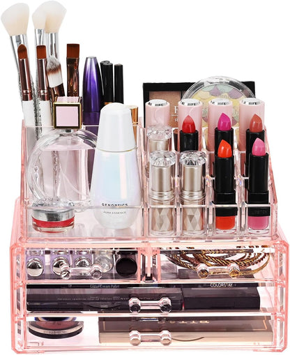 Acrylic Clear Makeup Cosmetics Lip Gloss Organizer,Pink