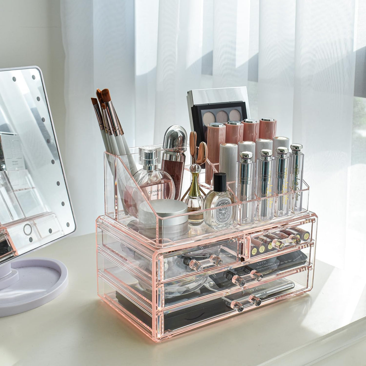 Acrylic Clear Makeup Cosmetics Lip Gloss Organizer,Pink