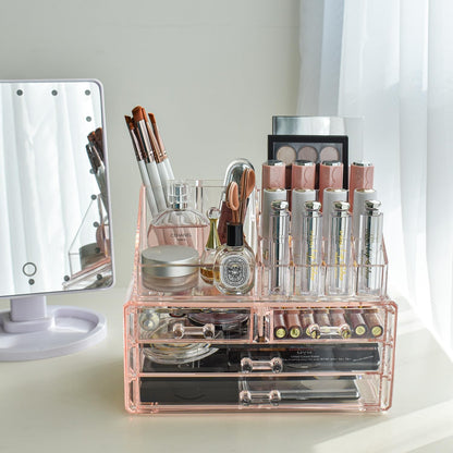 Acrylic Clear Makeup Cosmetics Lip Gloss Organizer,Pink