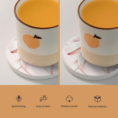 Light Pink Bow Round Drink Coasters Absorbent Coaster Set for Coffee Table Suitable for Kinds of Cups Home Decor 2 Piece