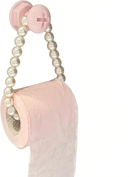 Pearl Bead Wall Toilet Paper Holder, Cute Pink Hanging Toilet Roll Holder
