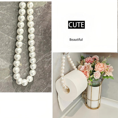 Pearl Bead Wall Toilet Paper Holder, Cute Pink Hanging Toilet Roll Holder