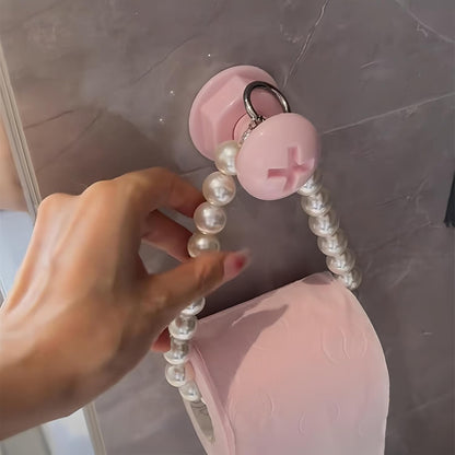 Pearl Bead Wall Toilet Paper Holder, Cute Pink Hanging Toilet Roll Holder