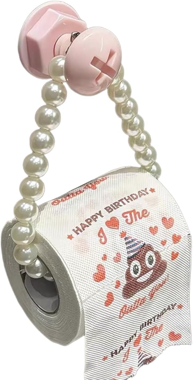 Pearl Bead Wall Toilet Paper Holder, Cute Pink Hanging Toilet Roll Holder