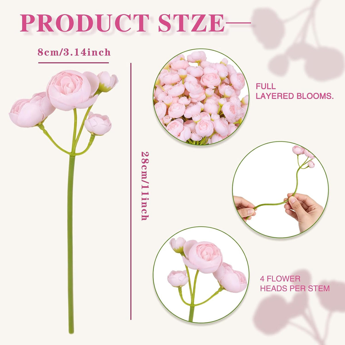 32Pcs Light Pink Ranunculus Artificial Flowers DIY Home Wedding
