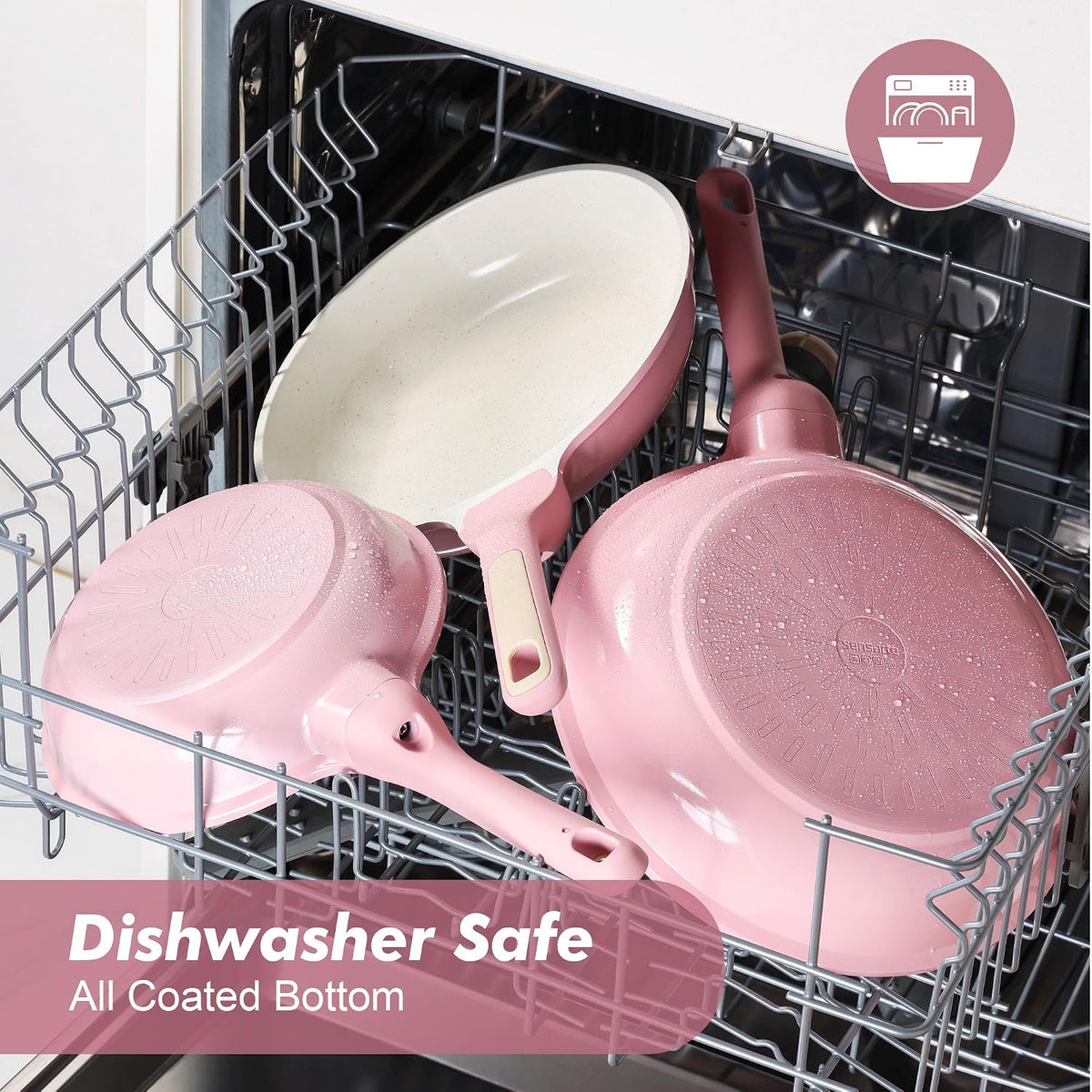 12.5In Nonstick Ceramic Frying Pan with Lid, PFAS/PTFE Free, Pink