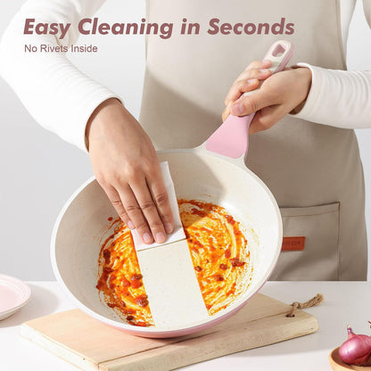 12.5In Nonstick Ceramic Frying Pan with Lid, PFAS/PTFE Free, Pink