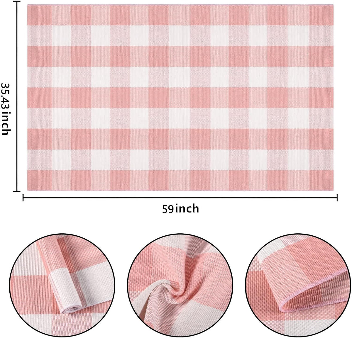 Pink and White Outdoor Rug 3'x5' Farmhouse Washable Front Door Mat