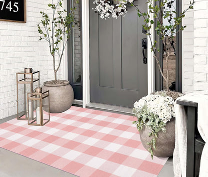 Pink and White Outdoor Rug 3'x5' Farmhouse Washable Front Door Mat