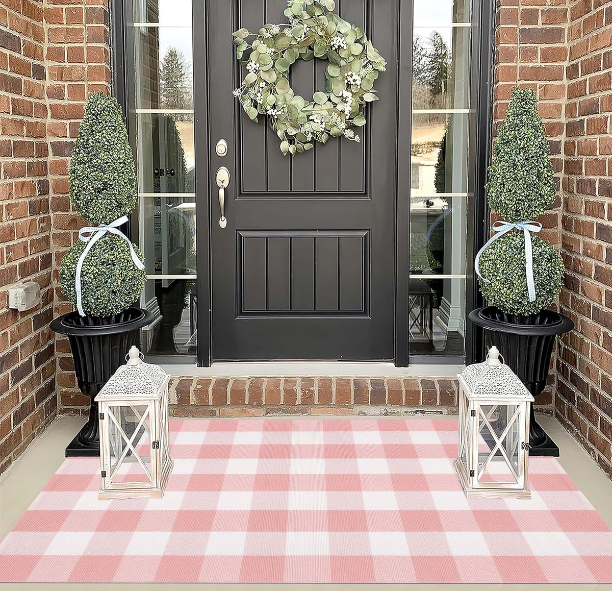 Pink and White Outdoor Rug 3'x5' Farmhouse Washable Front Door Mat