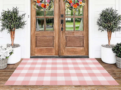 Pink and White Outdoor Rug 3'x5' Farmhouse Washable Front Door Mat