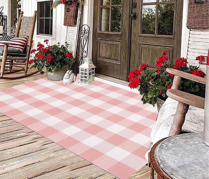 Pink and White Outdoor Rug 3'x5' Farmhouse Washable Front Door Mat