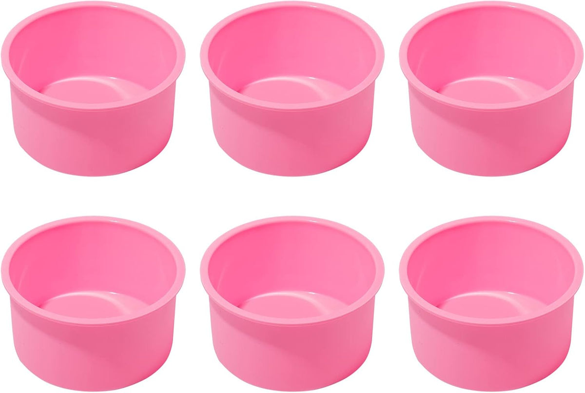 Silicone Mini Round Cake Molds, 4 Inch, Pink, Set of 6