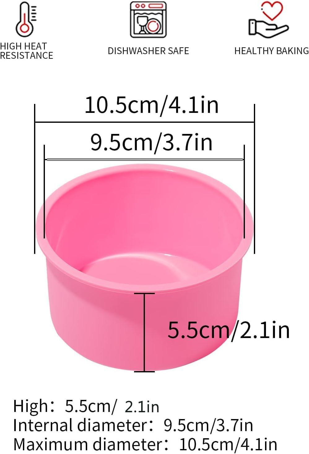 Silicone Mini Round Cake Molds, 4 Inch, Pink, Set of 6