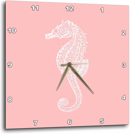 Coral Pink Seahorse Print. Sea Horse. Ocean Marine Beach Aquarium 13x13 Wall Clock