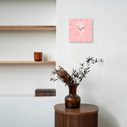 Coral Pink Seahorse Print. Sea Horse. Ocean Marine Beach Aquarium 13x13 Wall Clock