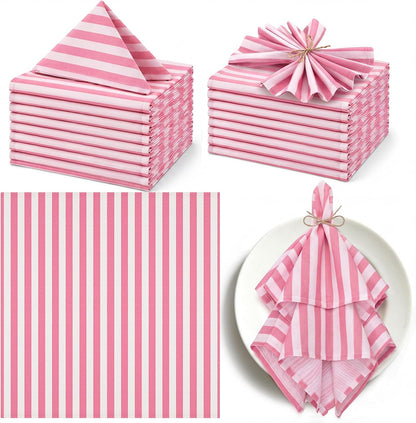 12 Pcs Pink and White Striped Cloth Napkins Reusable Home Decor