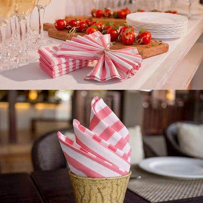 12 Pcs Pink and White Striped Cloth Napkins Reusable Home Decor