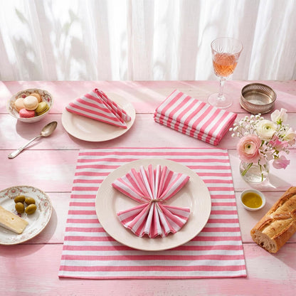 12 Pcs Pink and White Striped Cloth Napkins Reusable Home Decor