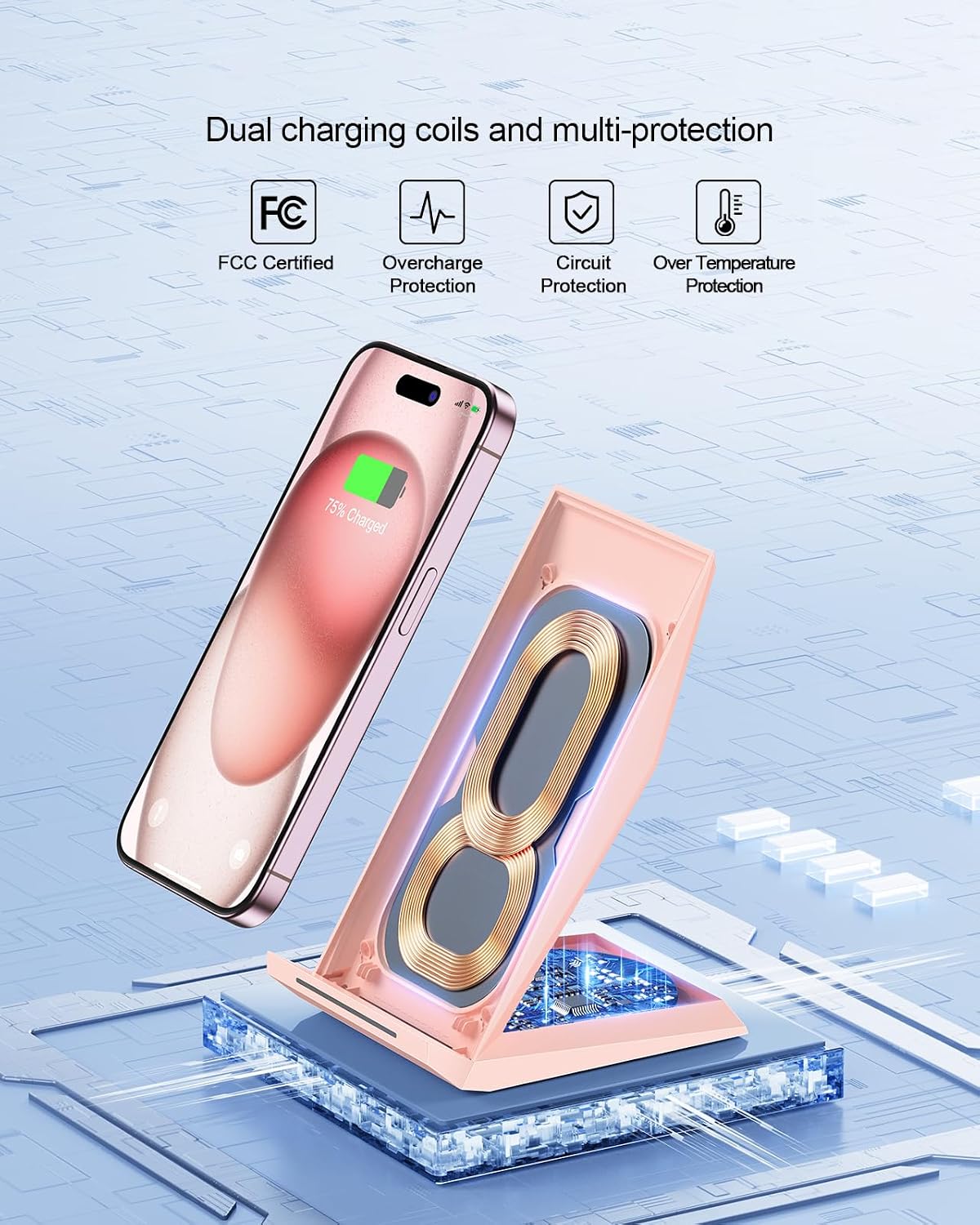 Wireless Charger - Wireless Charging Stand Compatible with iPhone 17/17 Air/16/15/14/13/12/11 Pro, 10W Phone Charger Dock Desktop Charging for Samsung Galaxy S26/S26+/S25/S24/S23/S22/S21/S20