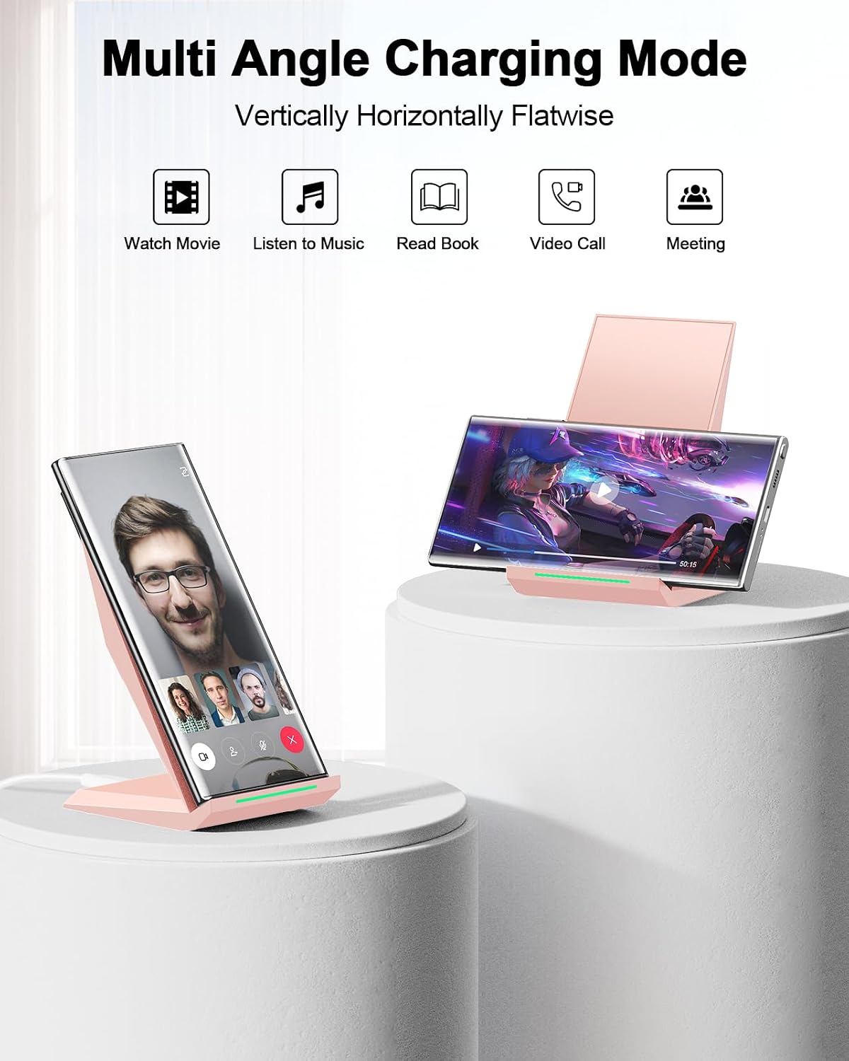 Wireless Charger - Wireless Charging Stand Compatible with iPhone 17/17 Air/16/15/14/13/12/11 Pro, 10W Phone Charger Dock Desktop Charging for Samsung Galaxy S26/S26+/S25/S24/S23/S22/S21/S20
