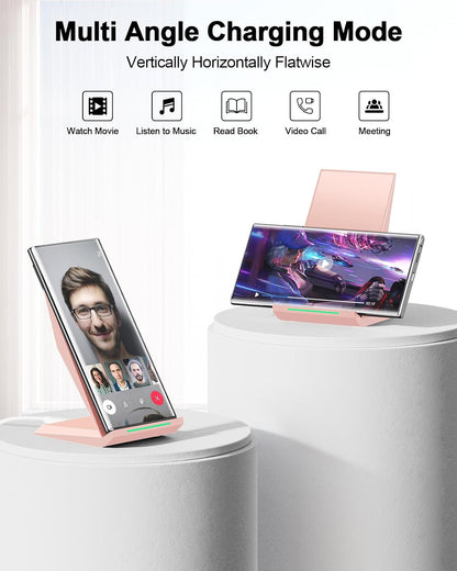 Wireless Charger - Wireless Charging Stand Compatible with iPhone 17/17 Air/16/15/14/13/12/11 Pro, 10W Phone Charger Dock Desktop Charging for Samsung Galaxy S26/S26+/S25/S24/S23/S22/S21/S20