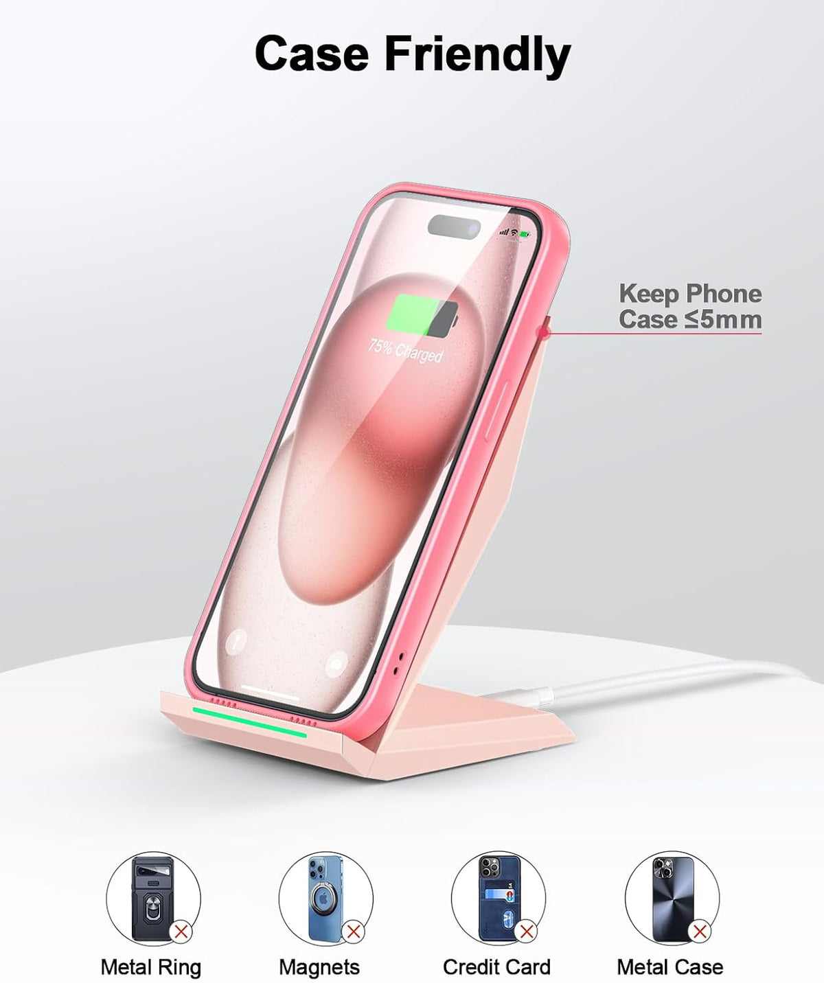 Wireless Charger - Wireless Charging Stand Compatible with iPhone 17/17 Air/16/15/14/13/12/11 Pro, 10W Phone Charger Dock Desktop Charging for Samsung Galaxy S26/S26+/S25/S24/S23/S22/S21/S20
