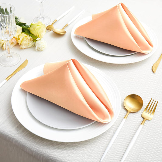 24 Pack Square Satin Dinner Napkins, 17x17 Inches Silky Soft Smooth Table Cloth Napkins for Restaurant Weddings Banquet Party Decoration, Peach
