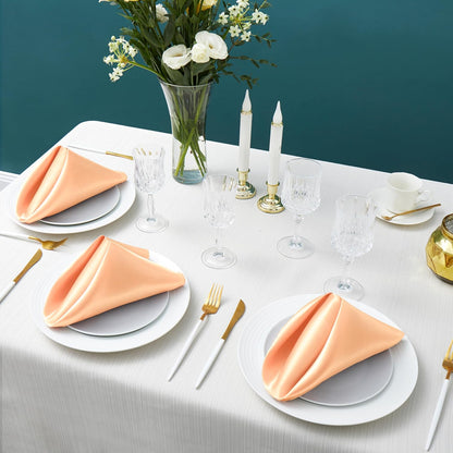24 Pack Square Satin Dinner Napkins, 17x17 Inches Silky Soft Smooth Table Cloth Napkins for Restaurant Weddings Banquet Party Decoration, Peach