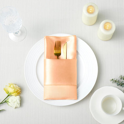 24 Pack Square Satin Dinner Napkins, 17x17 Inches Silky Soft Smooth Table Cloth Napkins for Restaurant Weddings Banquet Party Decoration, Peach