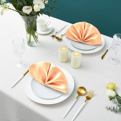 24 Pack Square Satin Dinner Napkins, 17x17 Inches Silky Soft Smooth Table Cloth Napkins for Restaurant Weddings Banquet Party Decoration, Peach