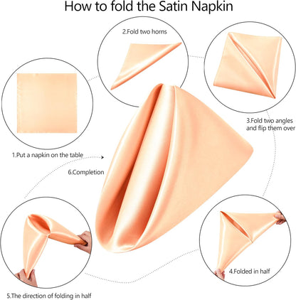 24 Pack Square Satin Dinner Napkins, 17x17 Inches Silky Soft Smooth Table Cloth Napkins for Restaurant Weddings Banquet Party Decoration, Peach