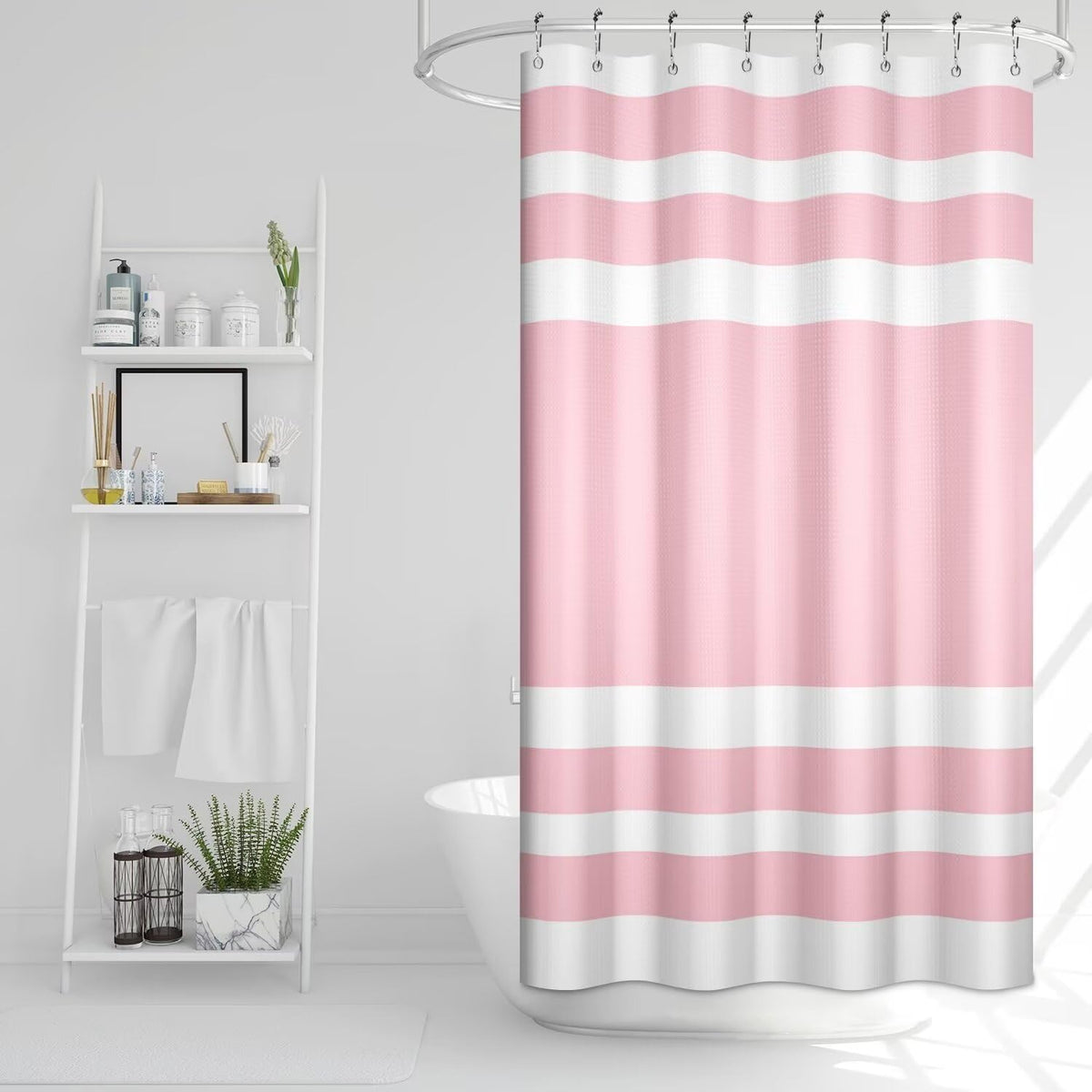 White Pink Waffle Stall RV Bathroom Shower Curtain 48"x72"