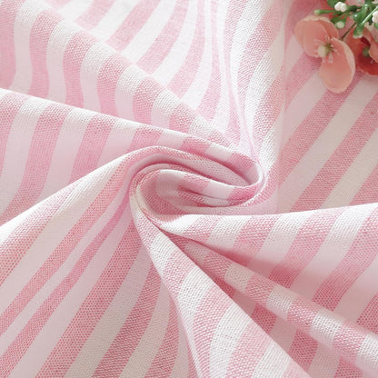Striped Round Tablecloth, Cotton Blend Fabric Pink Circle Table Cloth with Tassel, Washable Wrinkle Free Table Cover Cute Small Tablecloths for Card Coffee Tables Home Party - Round 60 Inch
