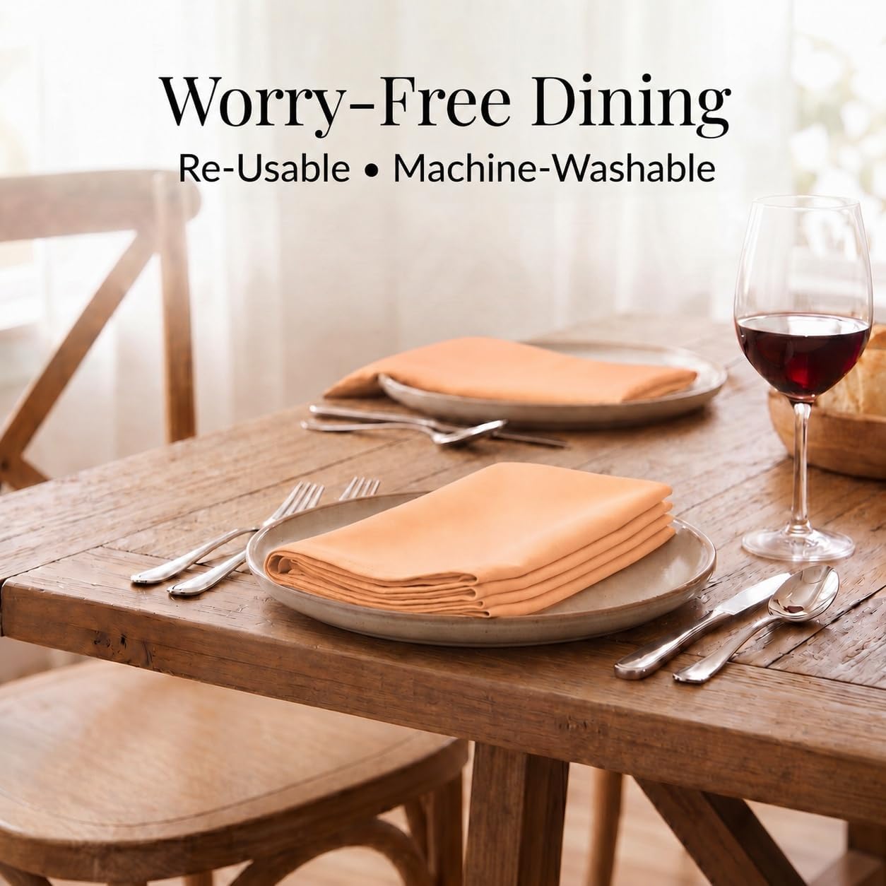 17x17 Inch Polyester Cloth Napkins, Set of 12 (Peach)