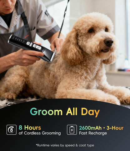 Dog Grooming Clippers for Thick Heavy Coats 3 Speeds Low Noise Pet Grooming Kit Cat Eletric Clipper with 10FC Ceramic & Stainless Steel Blade,Black