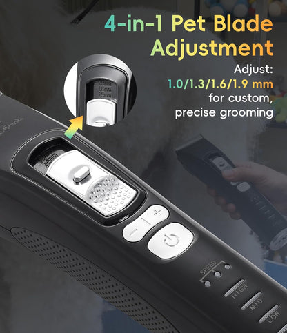 Dog Grooming Clippers for Thick Heavy Coats 3 Speeds Low Noise Pet Grooming Kit Cat Eletric Clipper with 10FC Ceramic & Stainless Steel Blade,Black