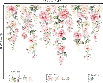 Pink Flowers Wall Decals Hanging Vine Floral Wall Stickers (XL)