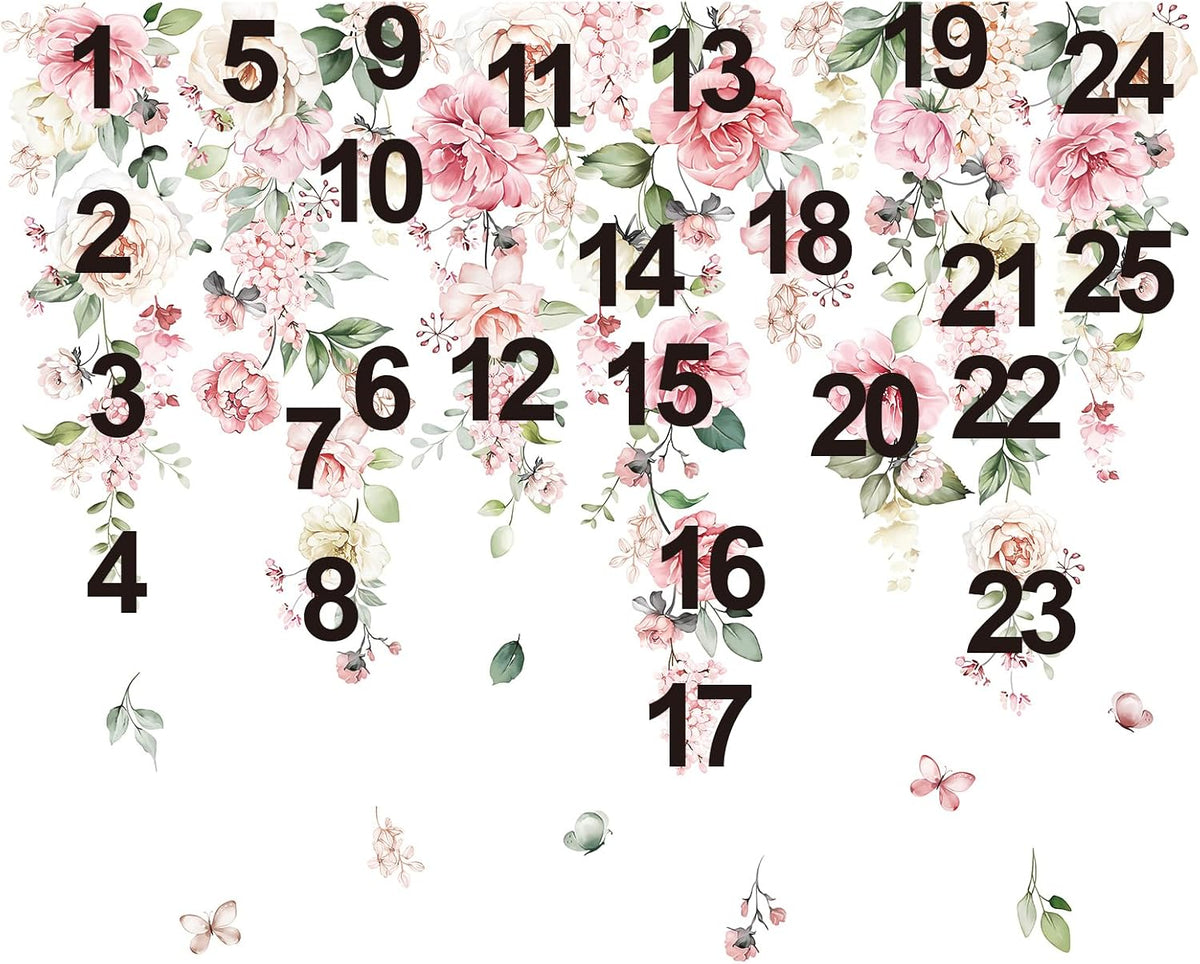 Pink Flowers Wall Decals Hanging Vine Floral Wall Stickers (XL)