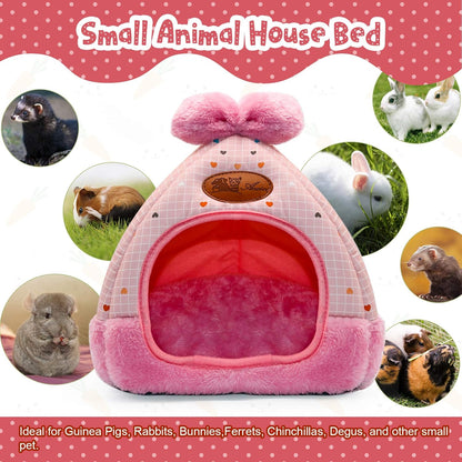 YUEPET Bunny Bed Warm Guinea Pig Cave Beds Cute Bowknot House Big Hideouts Cage Accessorie for Dwarf Rabbits Hamster Bunny Ferrets Rats Hedgehogs Chinchilla (Pink Grid)