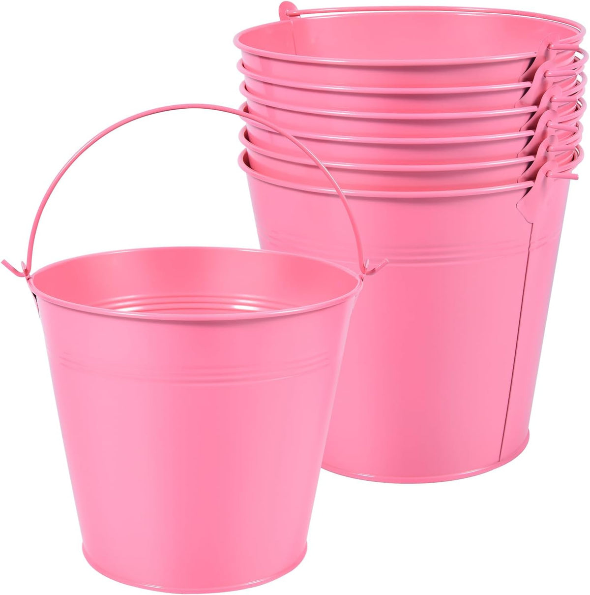 7 Pack Pink Metal Buckets with Handle Galvanized Ice Pails for Plants, Succulents, Party Favors Organizing, Rustic Home Decor or Classrooms Pencil Storage (7.1 x 5.2 inch)